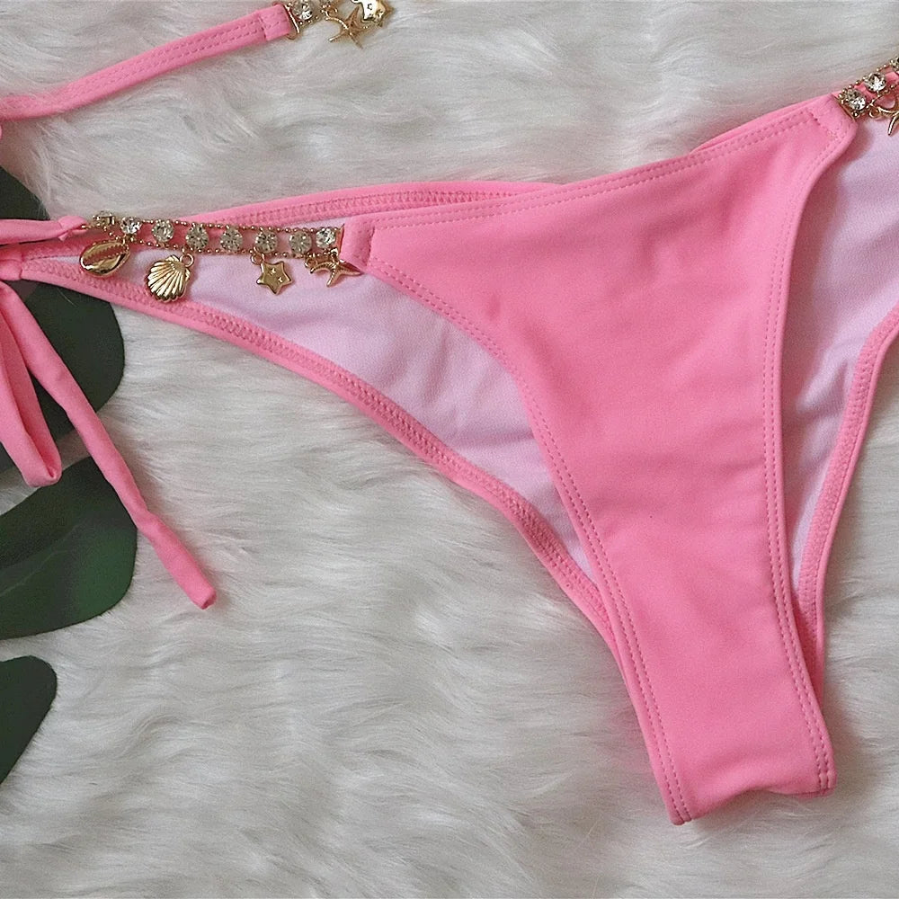 Sexy Solid‑Color Brazilian Bikini Set
