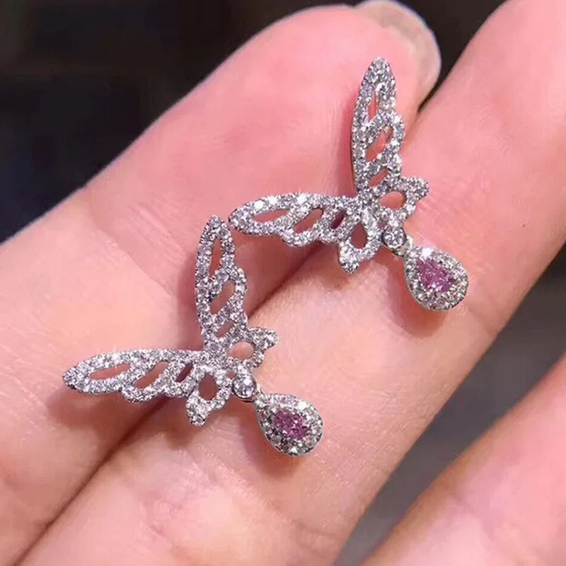 2025 New Arrivals Fashion Luxury silver color korean Zircon Stud Pink Earing Earrings For Women Girl Party Gift Jewelry Z7