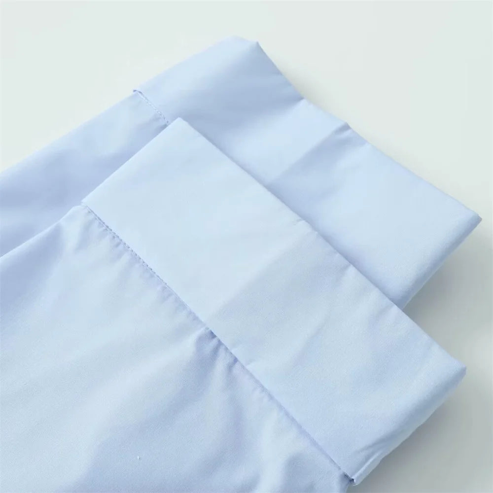 PB&ZA 2025 Women's Light Blue Oversized Collared Button - Down Shirt with 3/4 Sleeves for a Casual and Chic Look