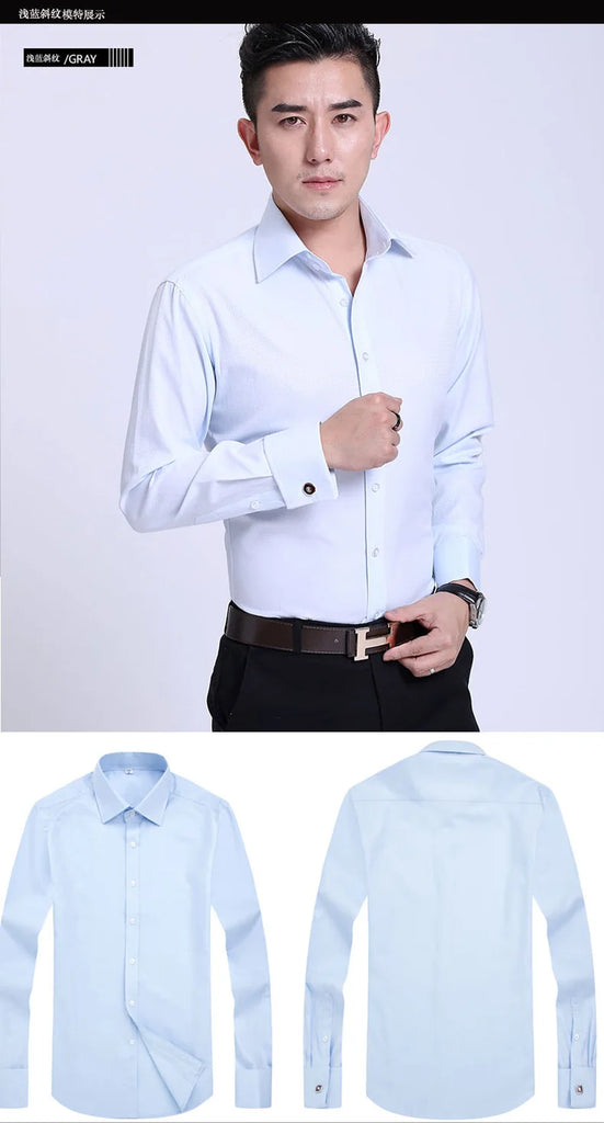 Men’s French Cufflink Slim‑Fit Business Shirt