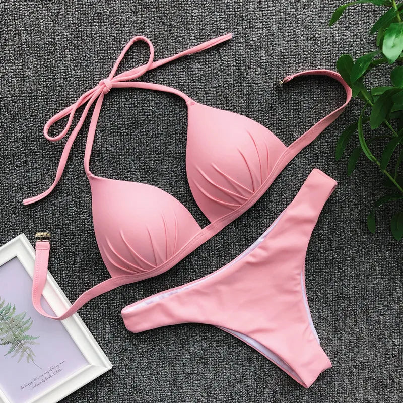 Halter Bra‑Cup Push‑Up Bikini