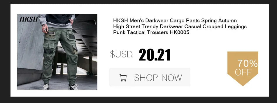 HKSH Spring Summer New Men's Tide Streetwear Cotton Solid Color Loose RO Style Short Sleeves Large Tees Chic Dark T-shirt HK2008