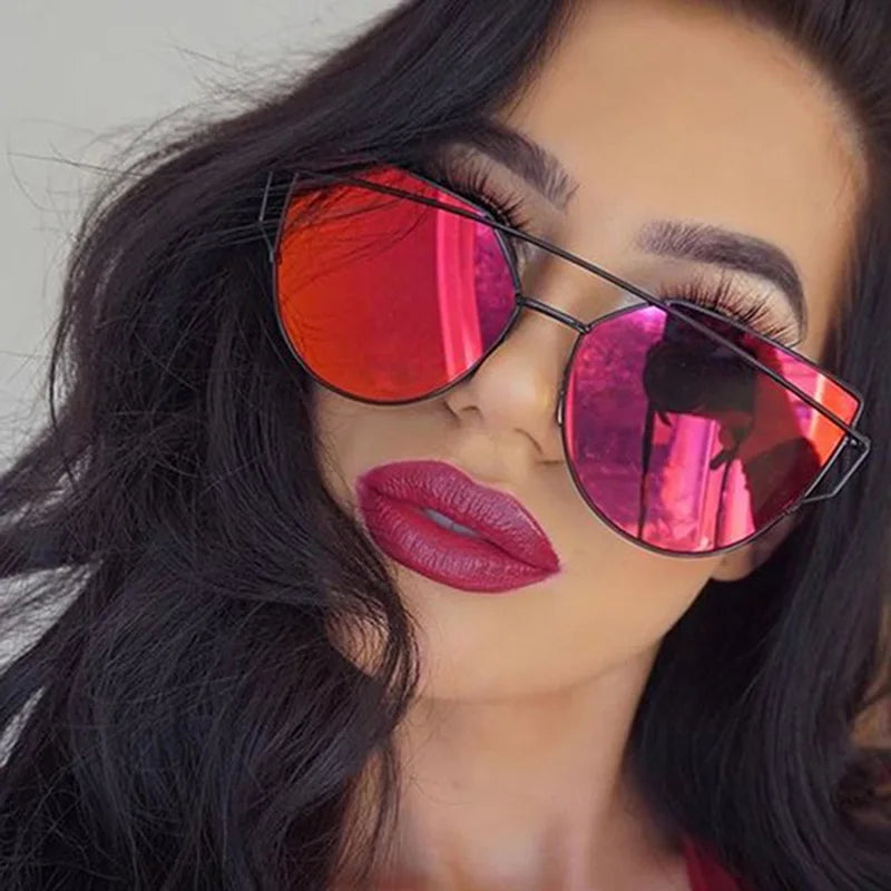CCSPACE Cat Eye Sunglasses Women Brand Designer Fashion Shades Eyewear Twin-Beams Mirror Sun Glasses For Female UV400
