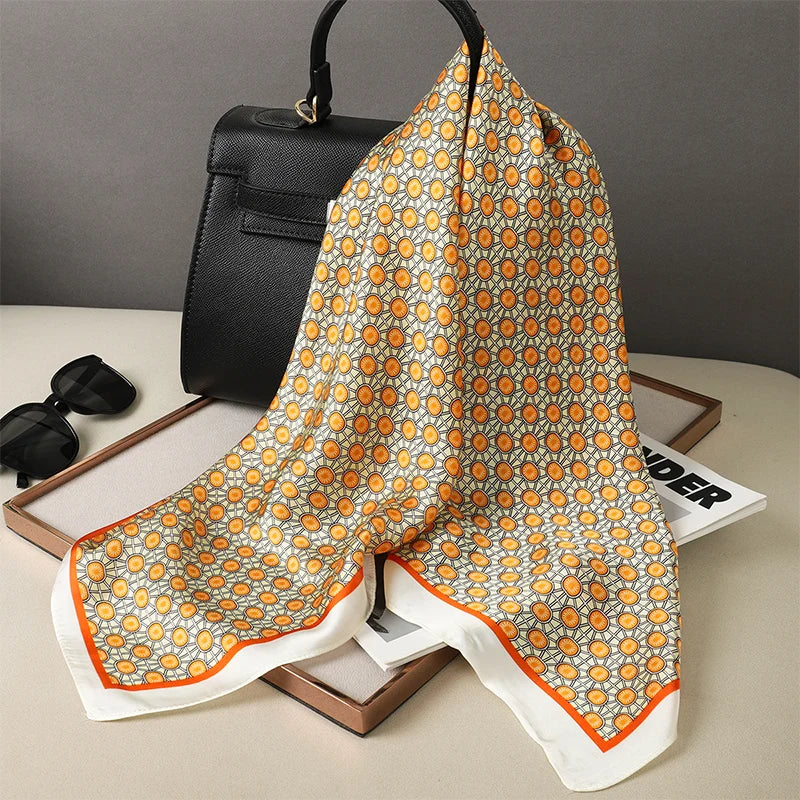 Luxury Brand Square Silk Scarf Women Hairband Design Printed Small Satin Shawls Foulard Neckerchief Female Headbands Bandana