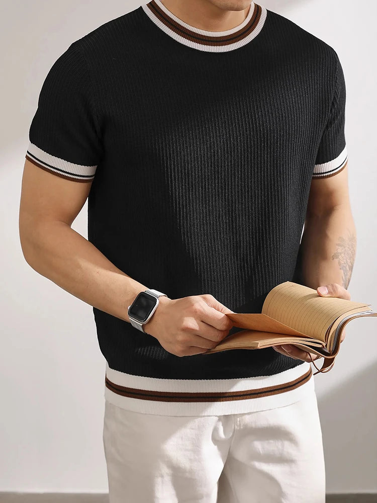 Slim‑Fit Elastic Knit T‑Shirt