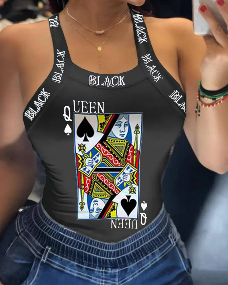 Fashion Women's Sexy Sling Print T-Shirt Small Vest Top Summer Casual Cool Sleeveless Top