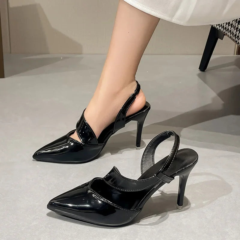 Sexy sandals, large-sized patent leather pointed-toe elegant stilettos, summer new style party and party women's shoes