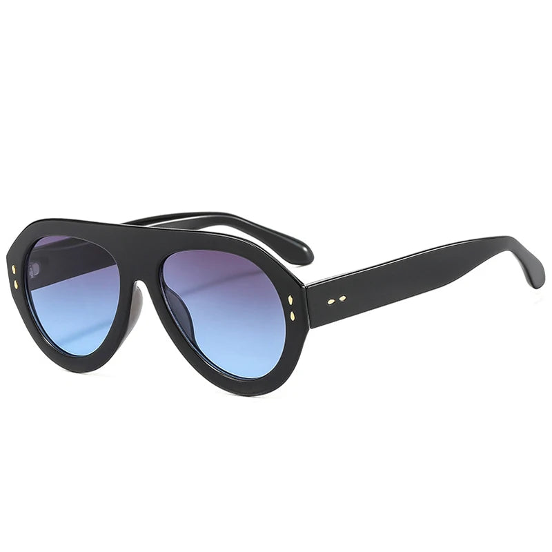 SO&EI Ins Popular Fashion Pilot Sunglasses Women Shades UV400 Retro Rivets Decoration Gradient Trending Men Round Sun Glasses