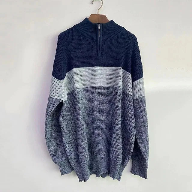 Men’s Color‑Block Semi‑Zipper Sweater