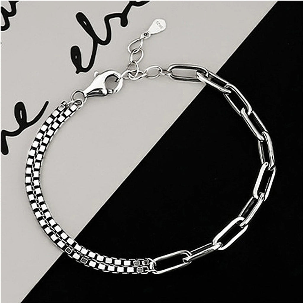 Lucky Star Heart Patchwork Bracelets for Women Ladies 925 Silver Plated Delicate Link Chain Jewelry Gifts Adjustable Bracelet
