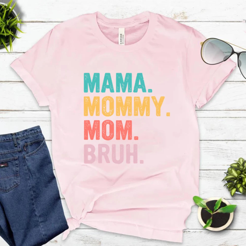 Mama Mommy Mom Bruh T Shirt Mom Shirt Mama Life Shirts Mother's Day T-shirt Women Summer Trendy Short Sleeve Casual Tops