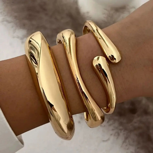 DIEZI Vintage Hip Hop Metal Cuff Bangles – Punk Gold & Silver Geometric Spring Bracelets for Women & Men
