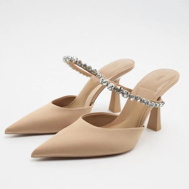 Women’s Rhinestone Slingback Heels – Elegant 2023 Party Pumps & Modern Mule Sandals