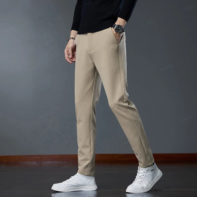 Autumn Winter High Quality Casual Pants Men Business Slim Elastic Waist Jogger Outdoors Korean Thick Classic Work Suit Trousers