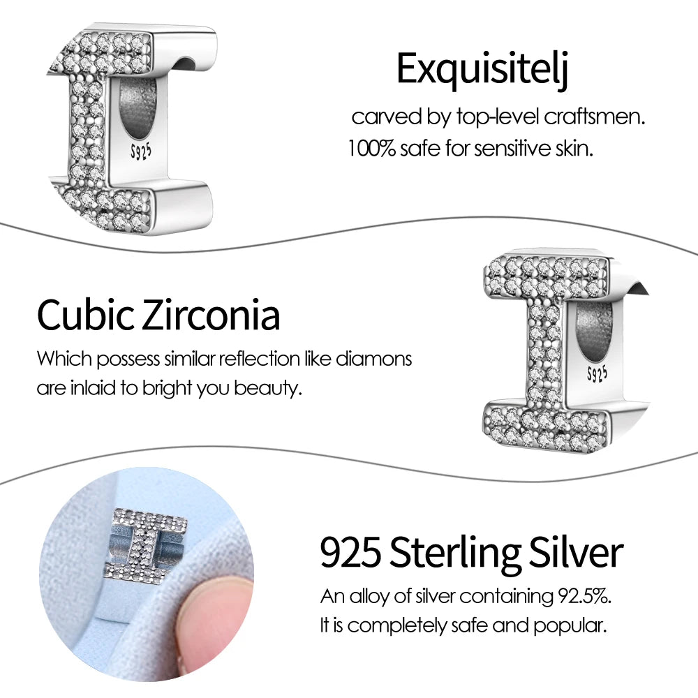 Fit Pendant Original Bracelets Charms Plata De Ley 925 Silver 26 A-Z Alphabet Letters Charm Beads For Women DIY Birthday Jewelry
