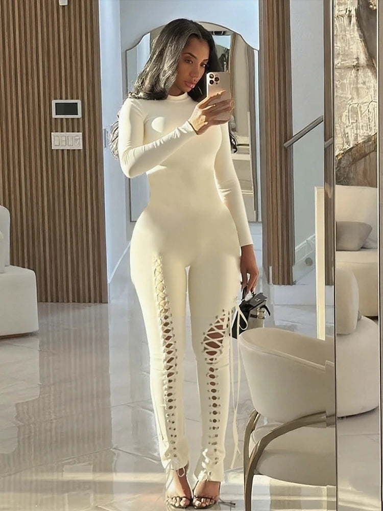 Nibber Women’s Cross‑Bandage Tassel Jumpsuit