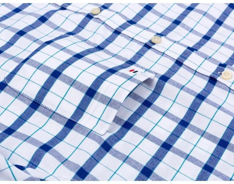 2024 New Quality Men's Social Shirt Long Sleeve 100% Pure Cotton Oxford Soft Plaid Formal Male Clothes Oversized Shirt S-7XL