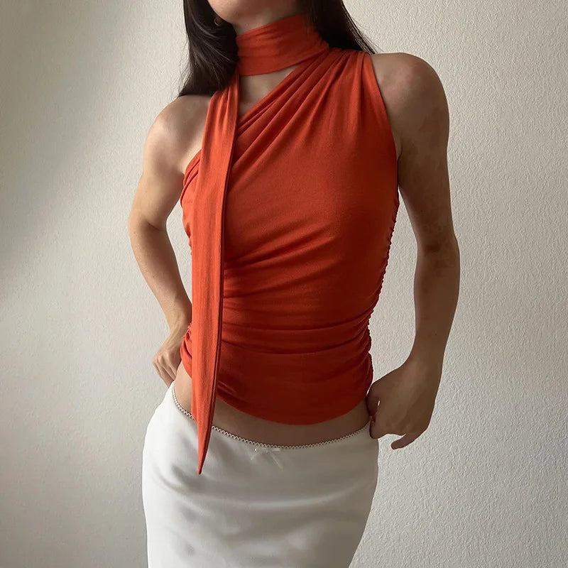 Women’s Backless Halter Crop Top – Sexy Off‑Shoulder Y2K Sleeveless Summer Tank for Club & Casual Wear