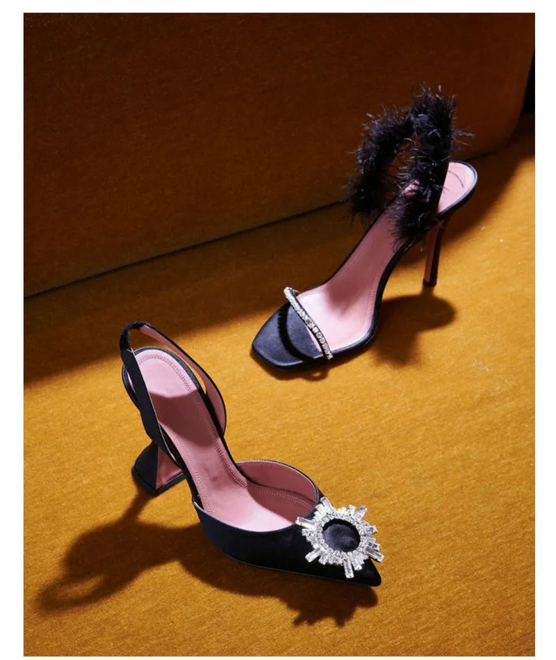Silk Bow Rhinestone High Heels