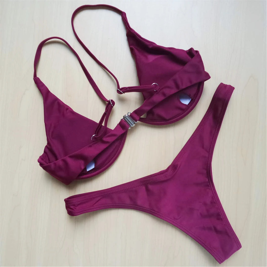 Women’s V‑Bar Underwire Bikini – V‑Shape Wire Two‑Piece Swimsuit S–XL (V439)