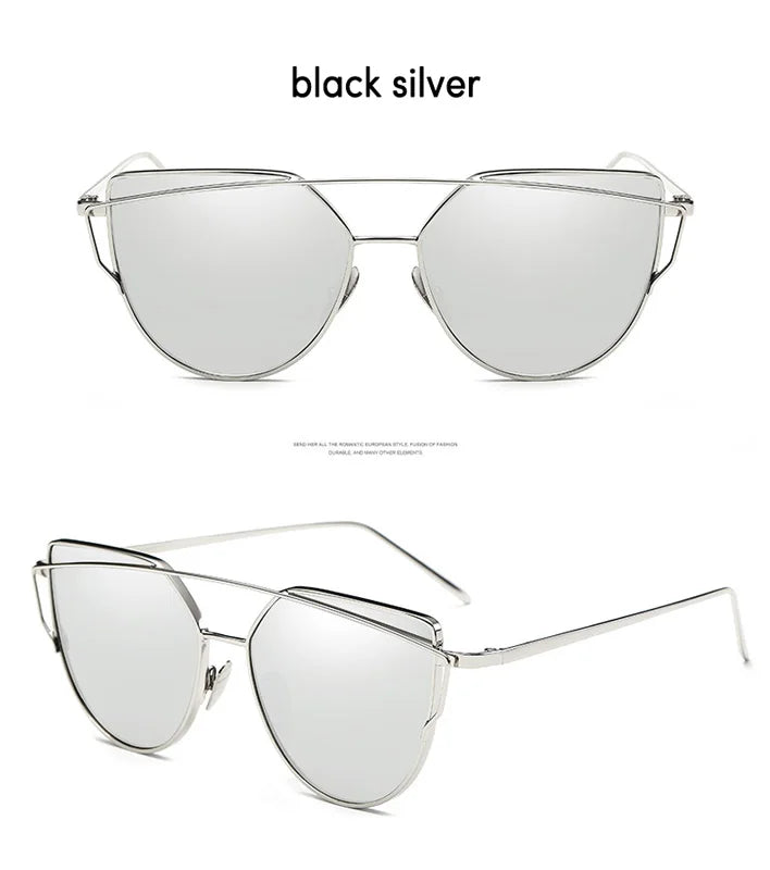 CCSPACE Cat Eye Sunglasses Women Brand Designer Fashion Shades Eyewear Twin-Beams Mirror Sun Glasses For Female UV400