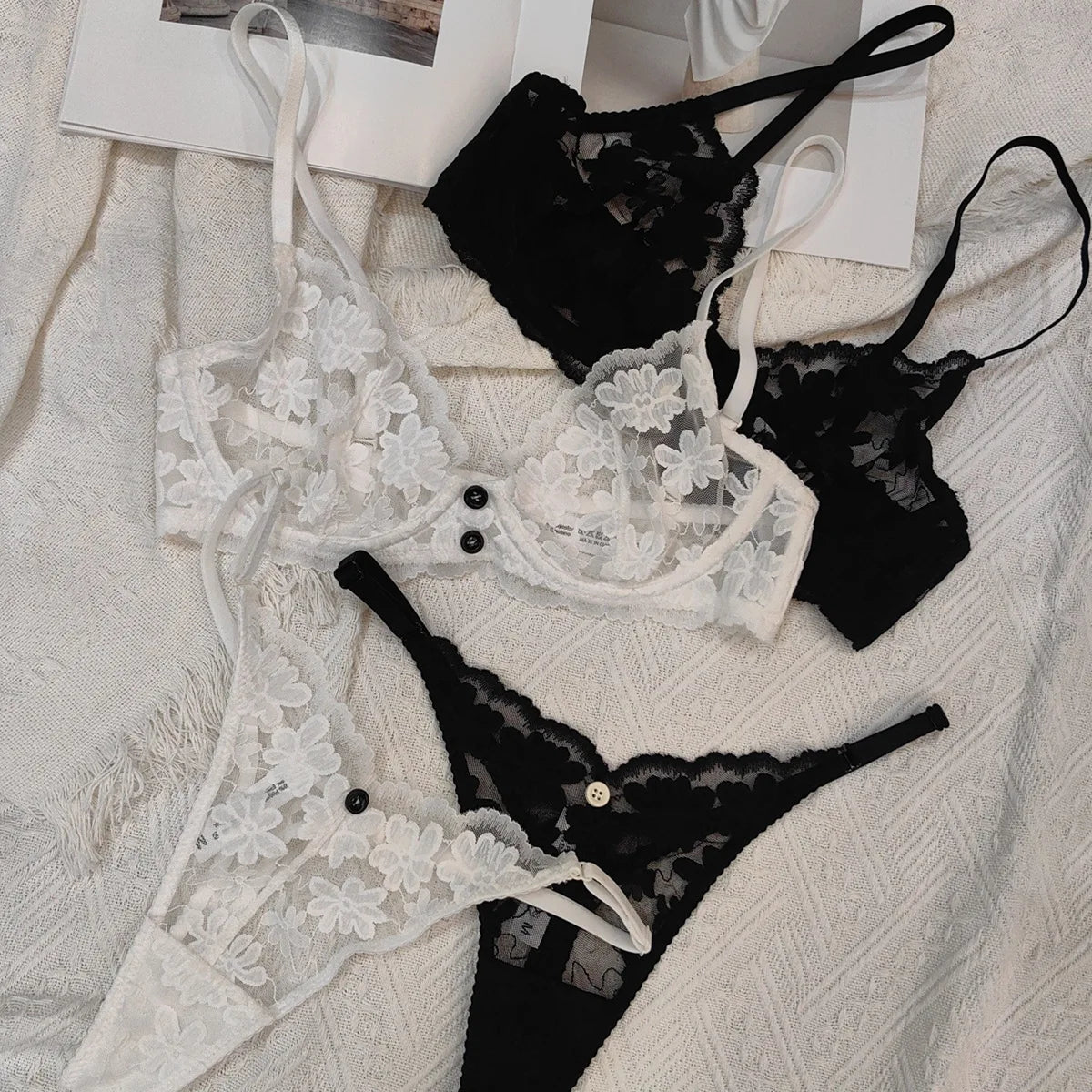 French‑Style Embroidered Transparent Lingerie Set