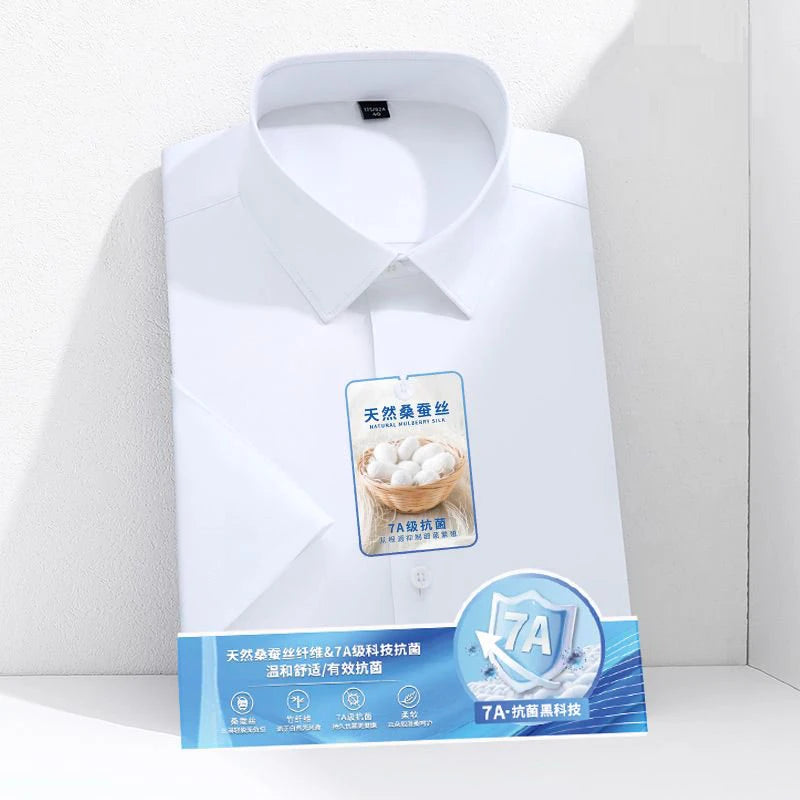 Mulberry Silk Wrinkle‑Resistant White Shirt