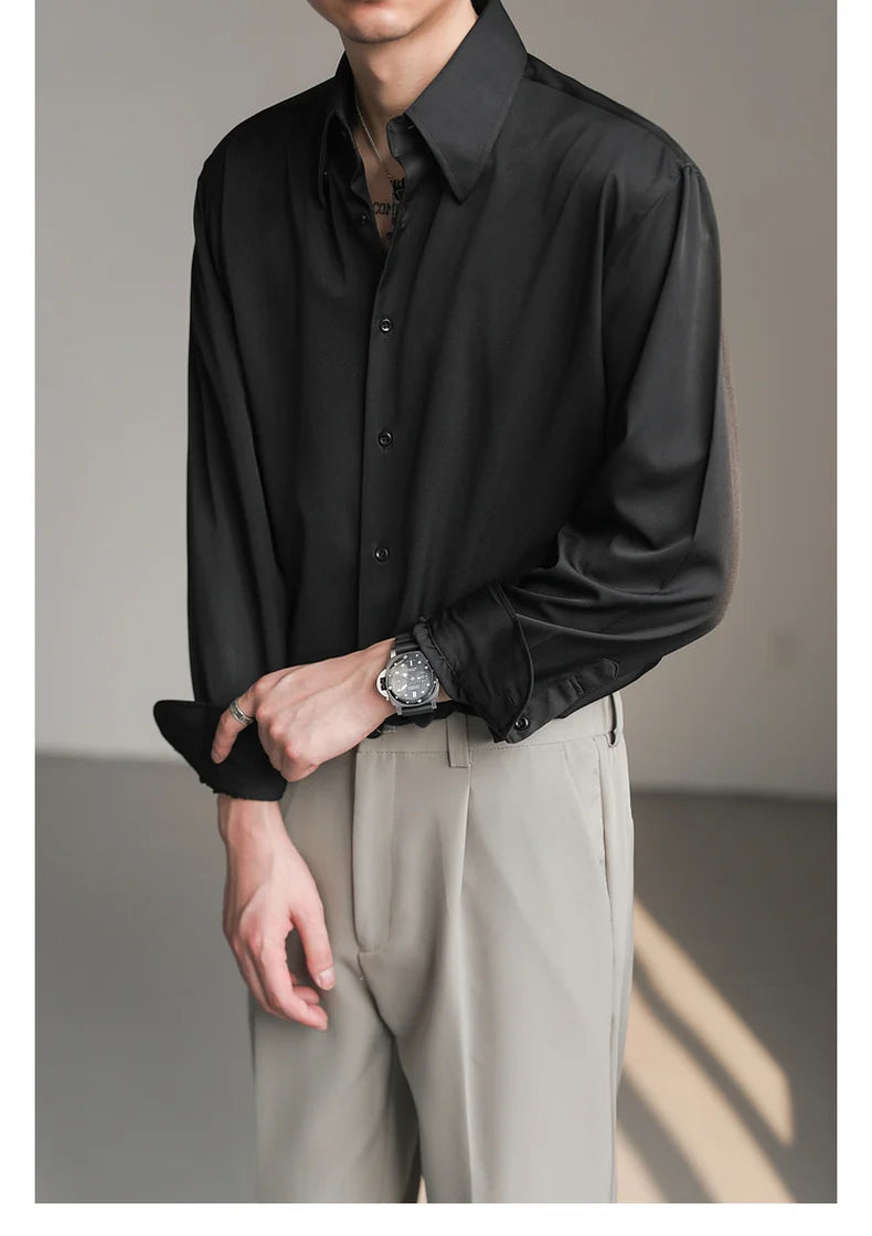 Korean Loose Ice‑Silk Shirt