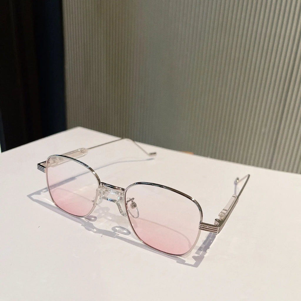 Korean Stylish Woman Sunglasses Gradient Pink Lenses Girls Decorative Glass Fashion Trendy Travelling Female Sunglass