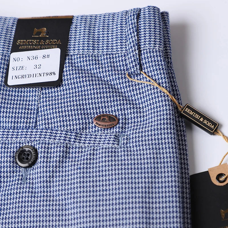 Slim Plaid Blue Suit Pants