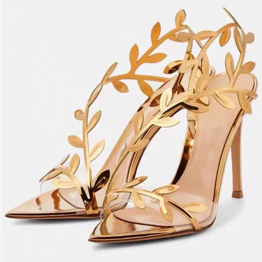 Eilyken Summer Golden Open Toe PVC Transparent Women Sandals Street Style Party Wedding Thin Heels Shoes Fashion Pumps
