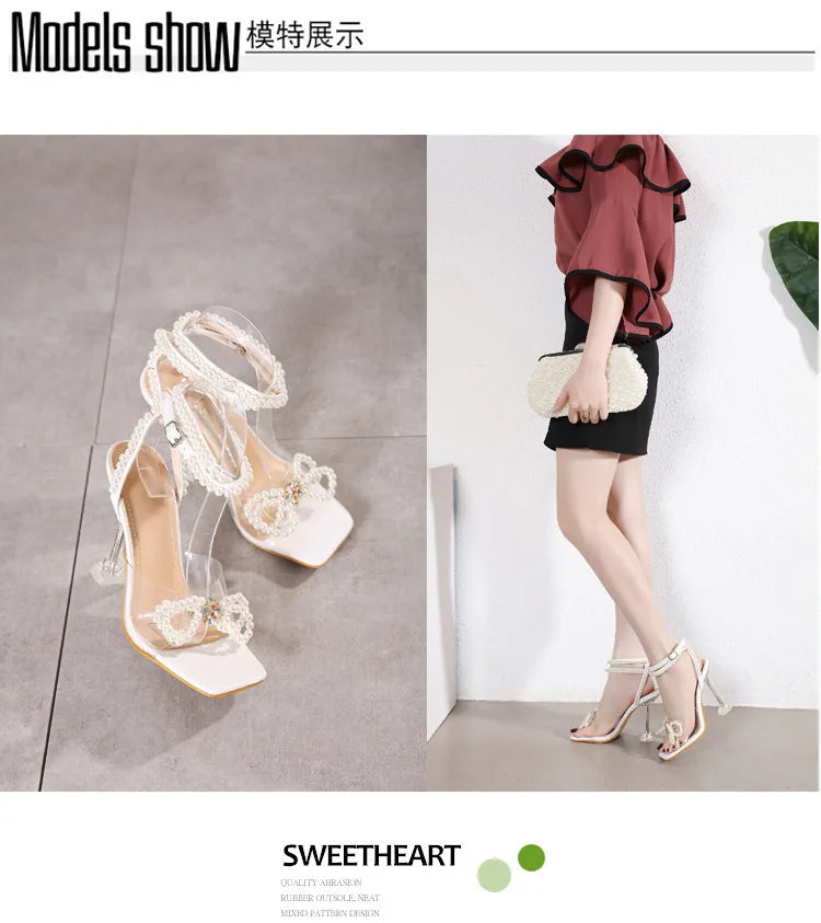 Women’s Gladiator High Heels – Sexy Lace‑Up Beaded Sandals with Butterfly‑Knot | Elegant Summer Party Shoes