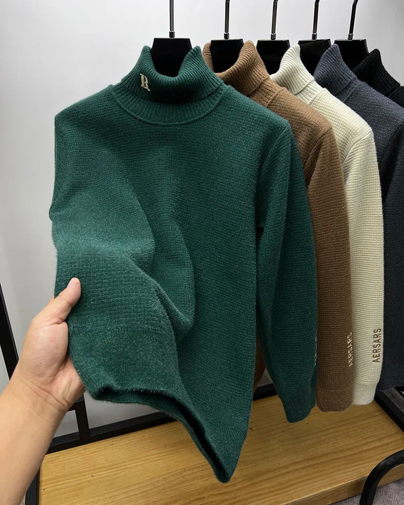 Luxury High‑Neck R‑Embroidery Sweater