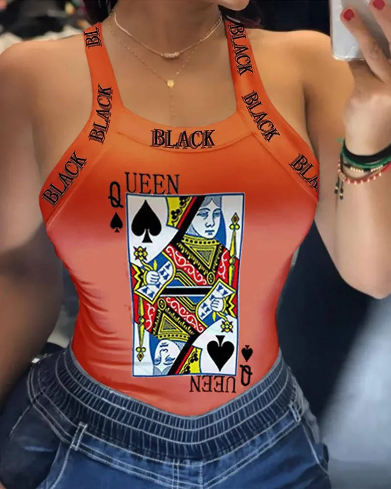Fashion Women's Sexy Sling Print T-Shirt Small Vest Top Summer Casual Cool Sleeveless Top