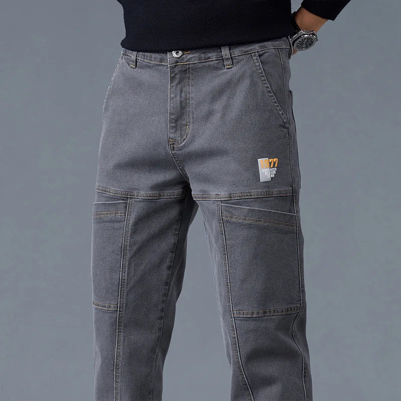 Six‑Pocket Fashion Print Jeans