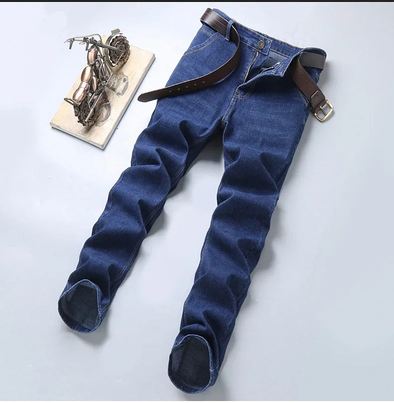 Straight‑Leg Micro‑Elastic Jeans