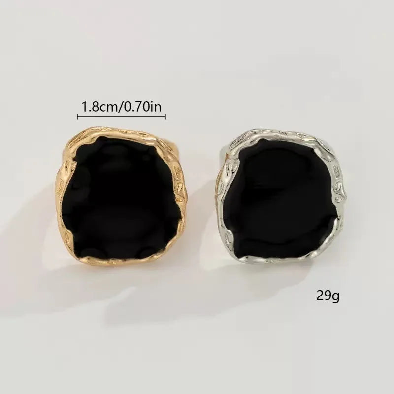 Bohemian Metal Big Black Stone Ring – Gothic Vintage Statement Jewelry for Men & Women