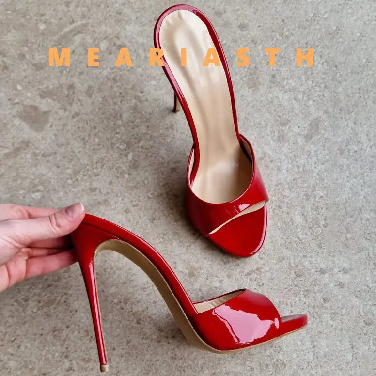 Red Patent Leather High‑Heel Mules for Women