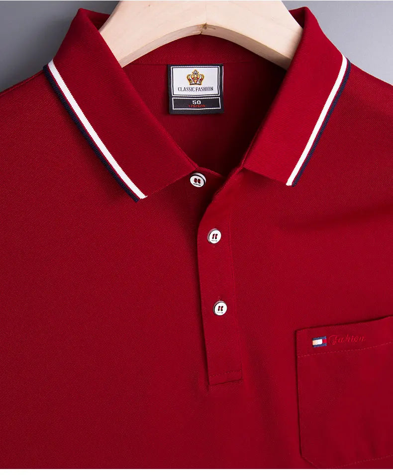 Top Grade Summer Short Sleeve Korean New Fashion Cotton Soft Pure Color Lapel Slim Fit Casual Tops Men's pocket Polo Shirts
