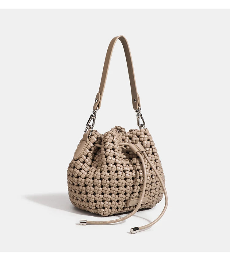 Luxury 2024 Bucket Bags with leather handles large Cross bag PU Woven Tote bag Branded Aesthetic bags Silver women's bags