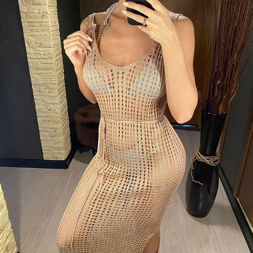 Women’s Backless Hollow‑Out Crochet Beach Cover‑Up