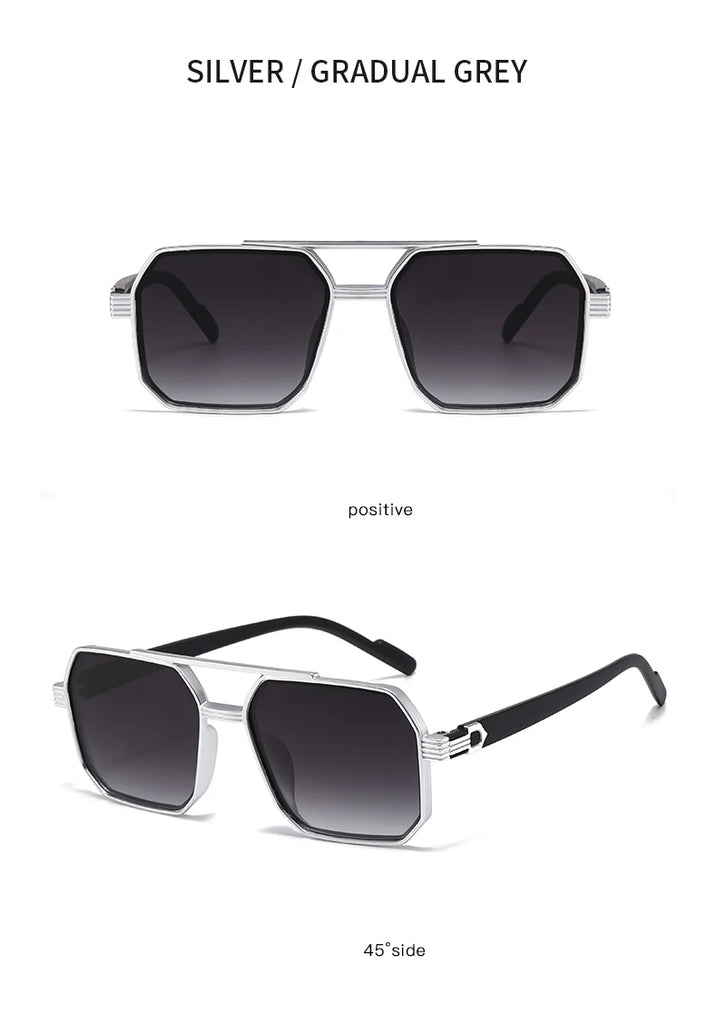Car Sun Glasses New Fashion Double Beam Polygonal Sunglasses Retro Personalized Trendy Large Frame Eyewear European and American