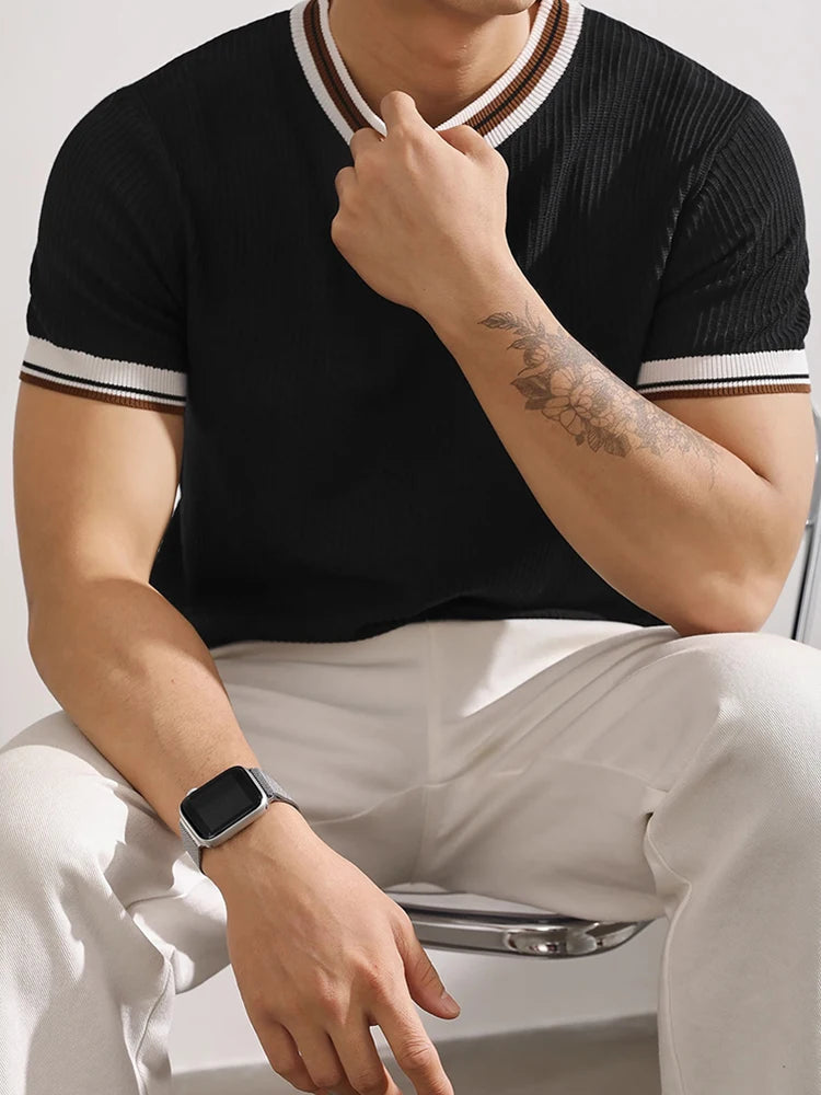 Slim‑Fit Elastic Knit T‑Shirt