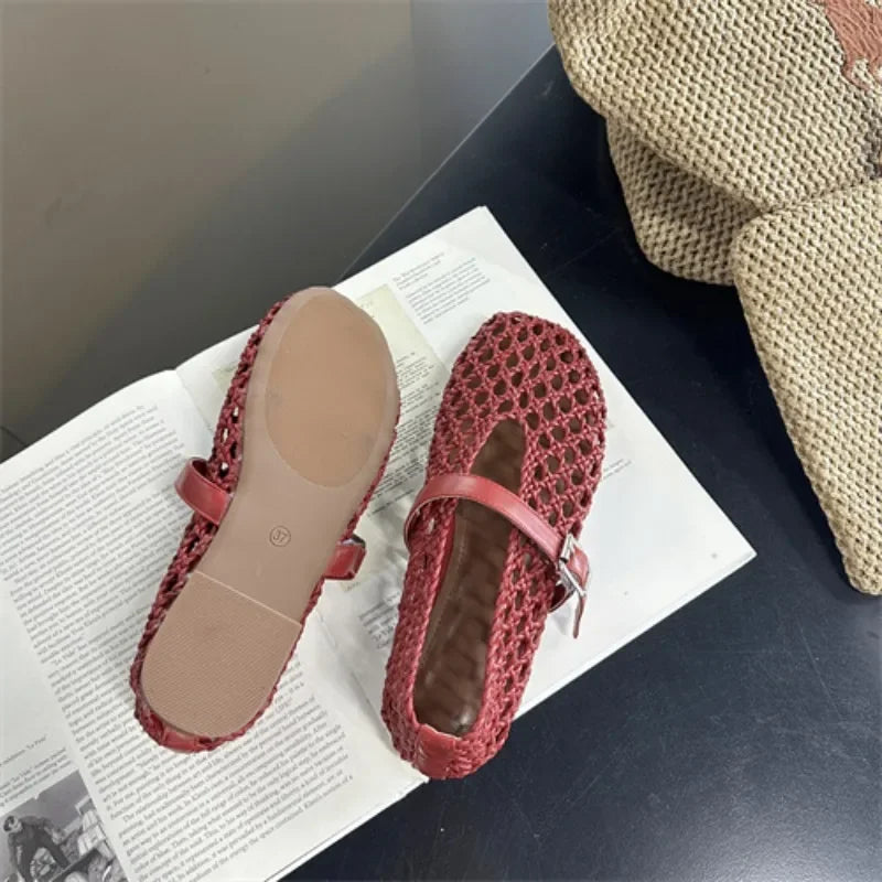 Women’s Woven Hollow‑Out Flat Sandals