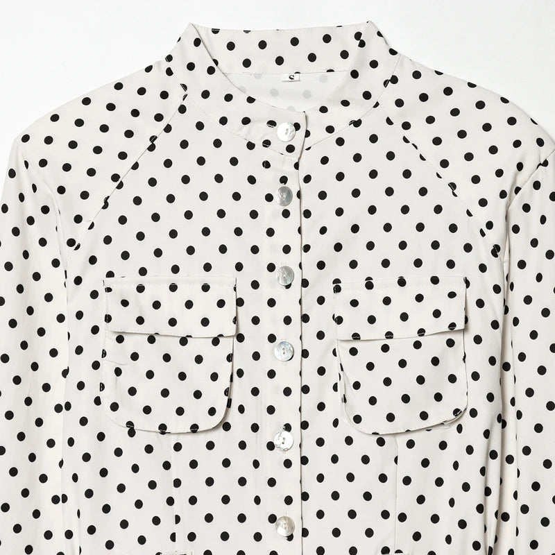 Elegant Polka‑Dot Jacket & Capri Pants Set