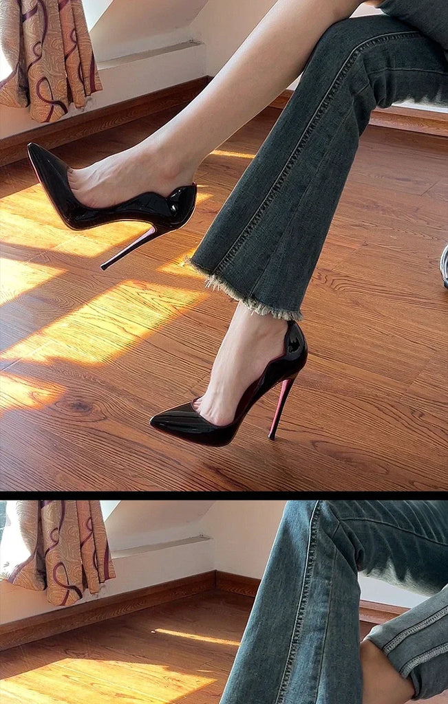 Black Extra‑Thin 12cm High Heels – Women’s Professional Shallow‑Mouth Stiletto Pumps