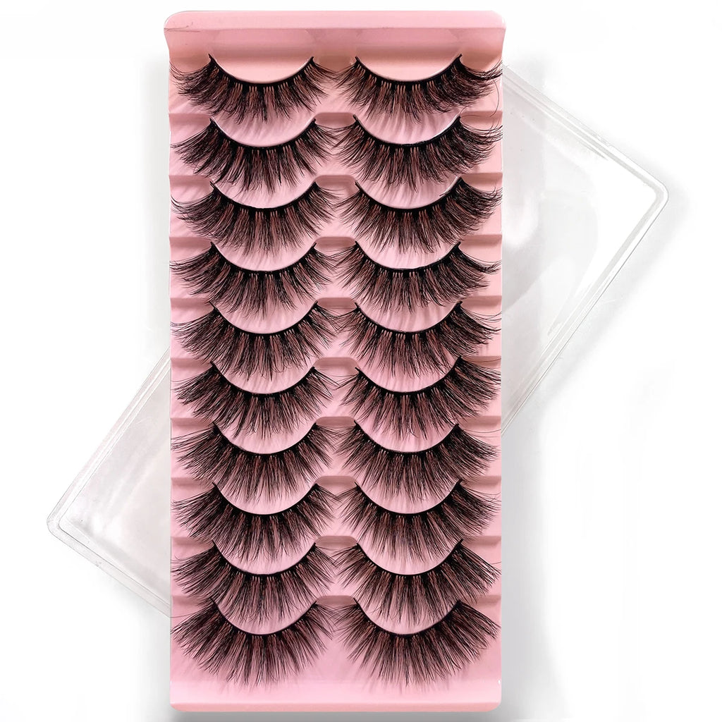 10Pairs Multipack 3D Mink Lashes False Eyelashes Handmade Wispy Fluffy Long Lashes Natural Eye Makeup Tools Eye Lashes H13 E08