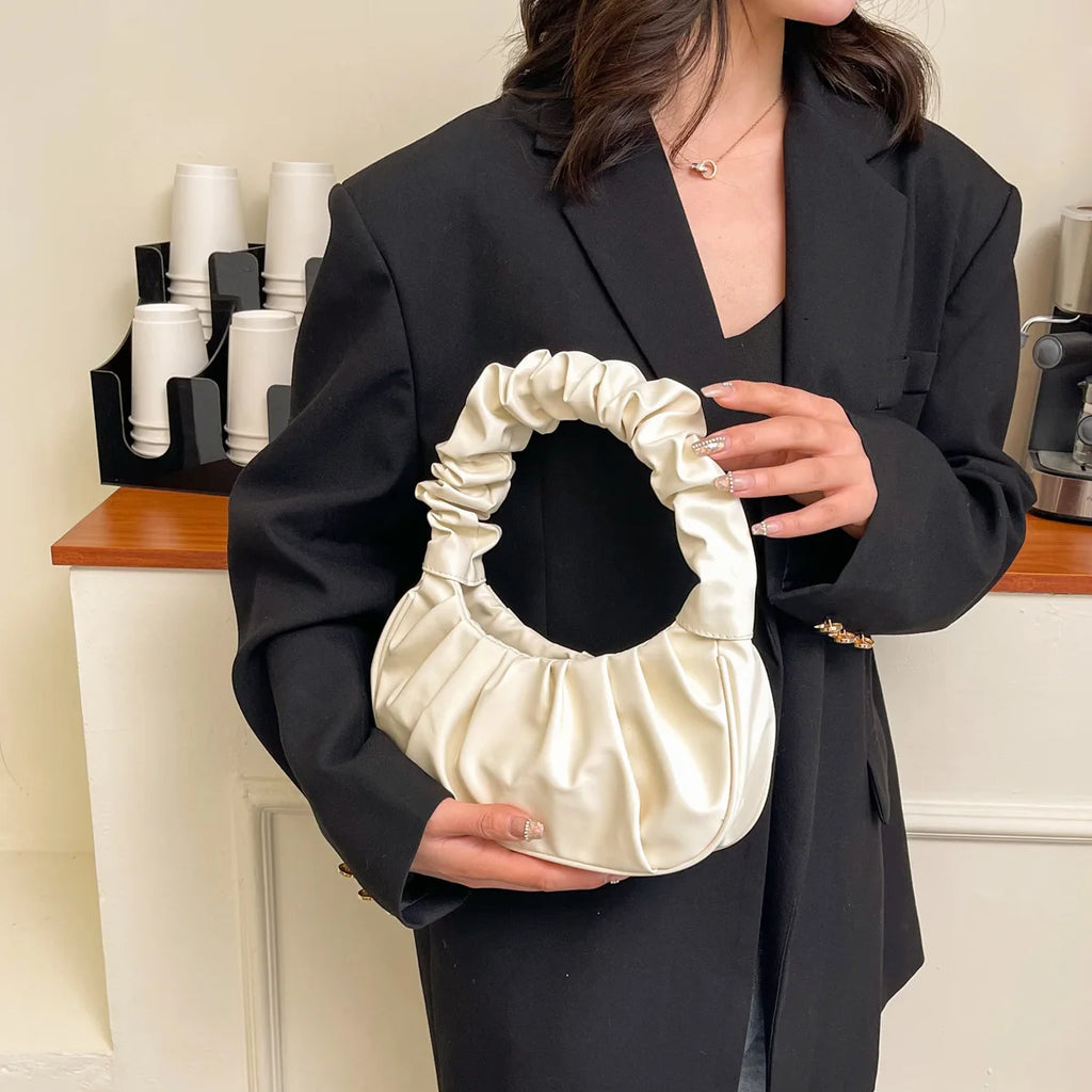 HOMEFISH Fashion Pleated PU Cloud Handlebags for Women Leisure Armpit Shoulder Bags Dumpling Handbag Female Shopping Hand Bags