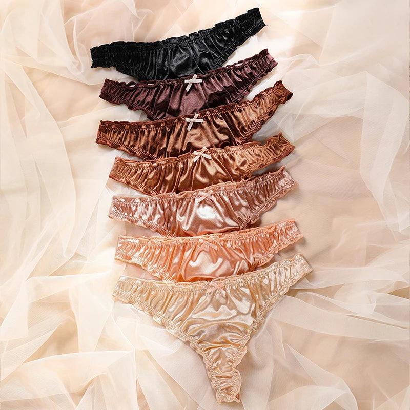 Frill‑Trim Satin Ice‑Silk Seamless Panties