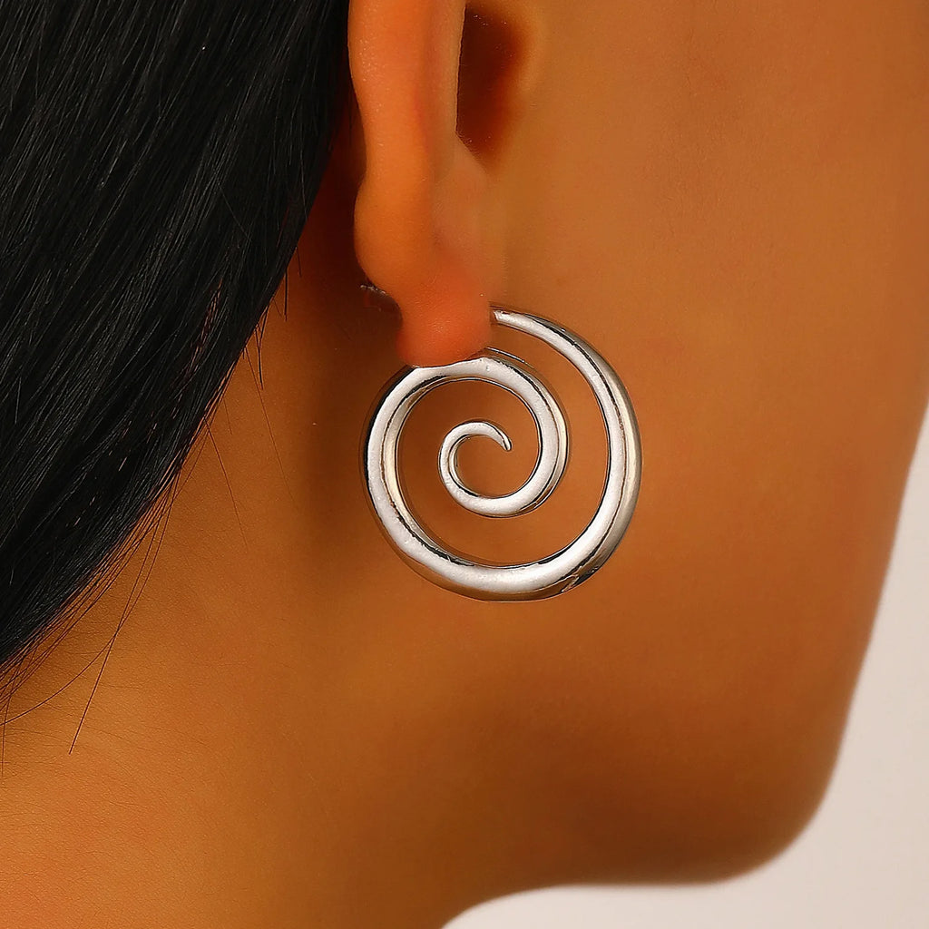 Fashion Metal Texture Conch Spiral Stud Earrings Women Waterproof Stainless Steel Beach Seaside Holiday Summer Jewelry Gifts ﻿